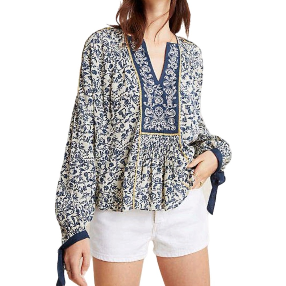Seen Worn Kept Anthropologie Janice Embroidered Peasant Top Shirt S Boho Romance